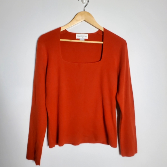 Bloomingdales Dark Orange Square Neck fitted Cashmere sweater Size L,All Products : American Fashion Style Bags On Sale